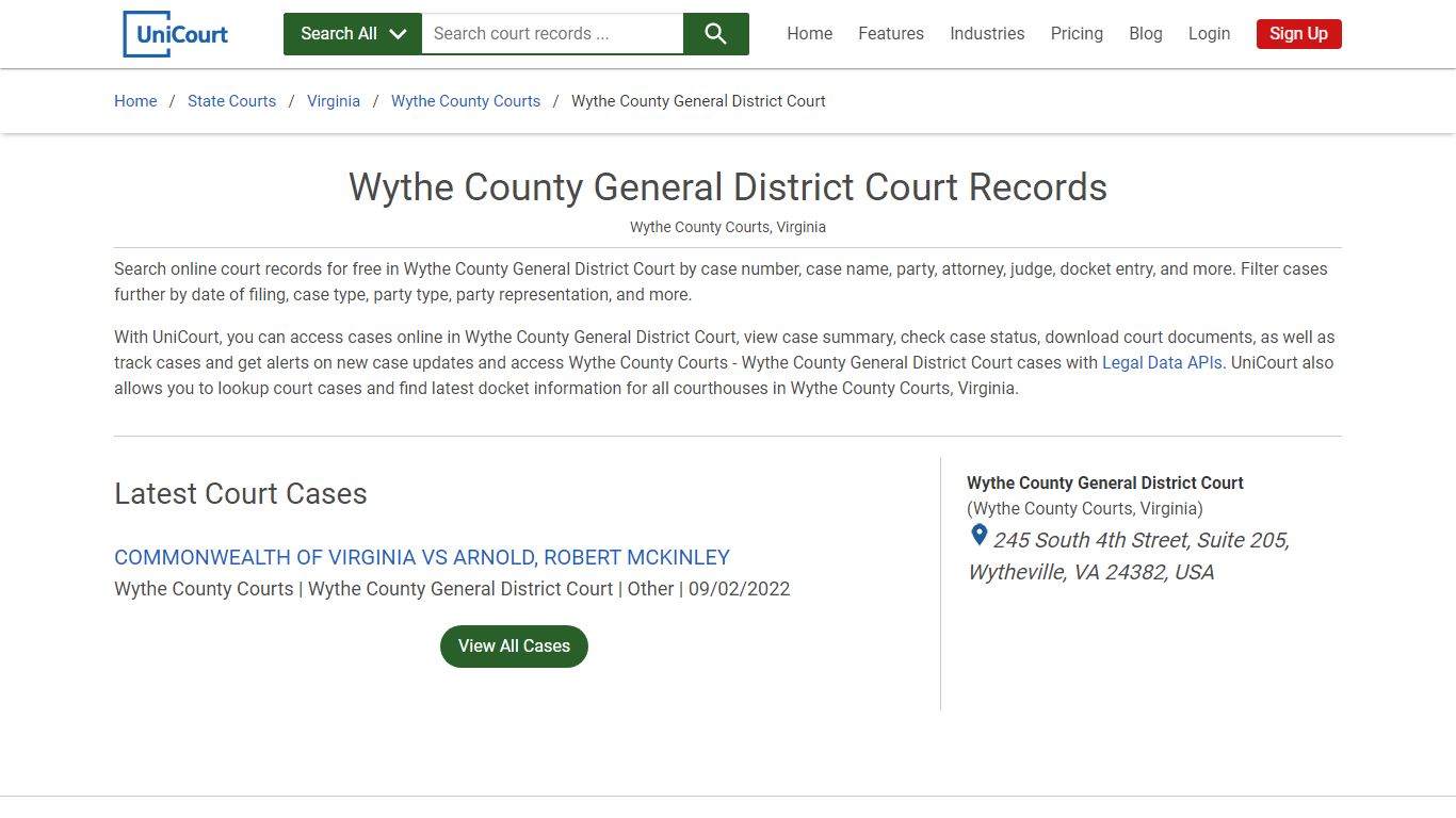 Wythe County General District Court Records | Wythe | UniCourt